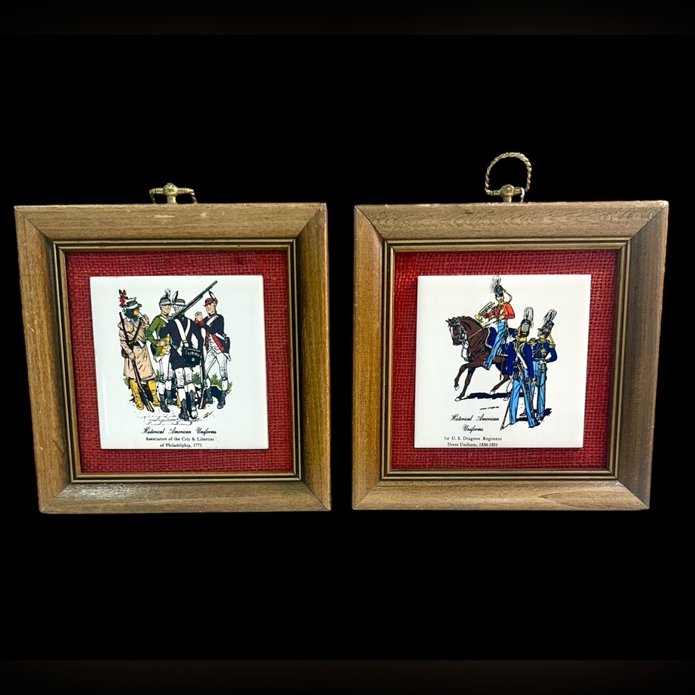 Historical American Uniforms Tiles Framed Vintage Wall Hangings Home Decor Set 2